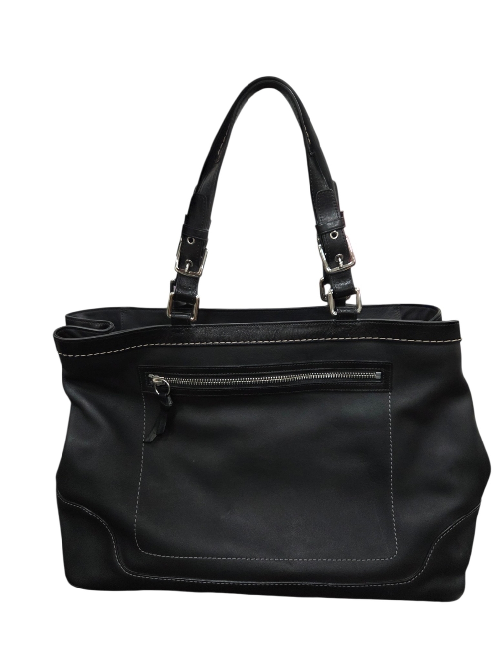 Cach Black Leather Tote Handbag